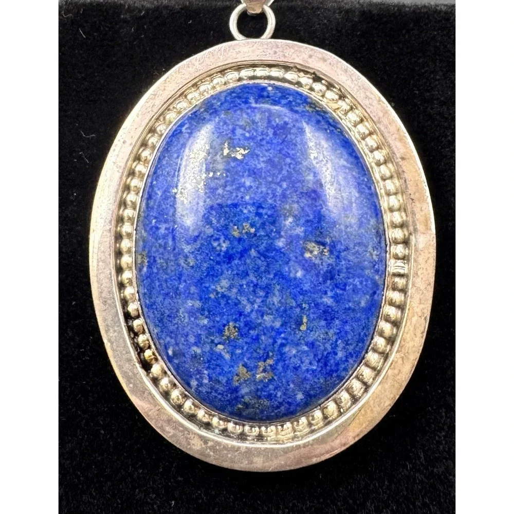 Q. Song Sterling Silver Lapis Lazuli Large Oval Statement Pendant Signed 50.5g